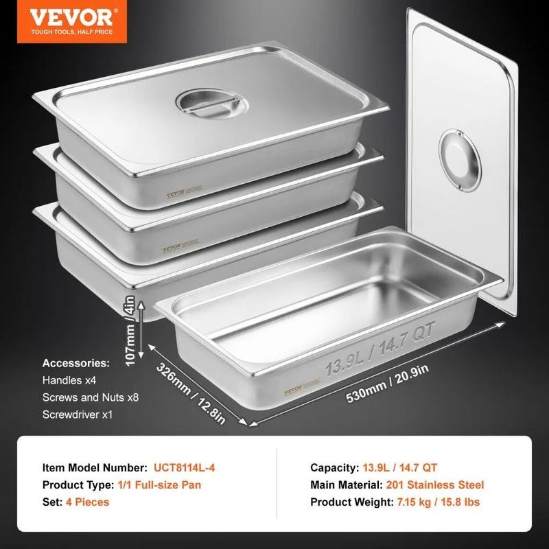 VEVOR 4er-Set Premium Edelstahl-Servierschalen ( Extra Tief | Anti-Verzug) - Image 4