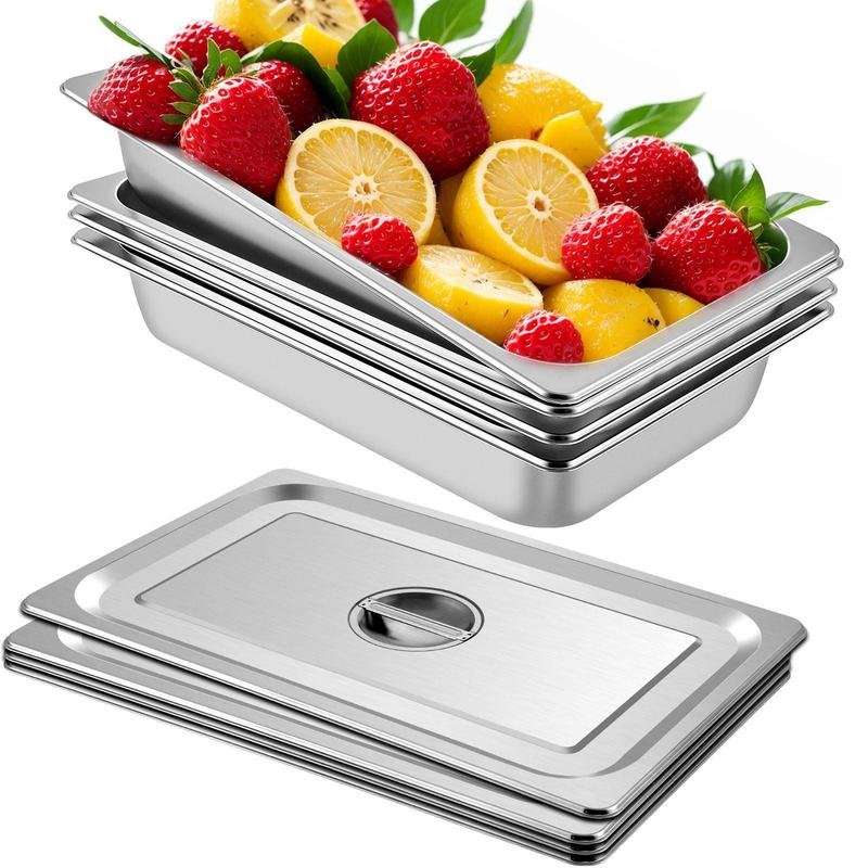 VEVOR 4er-Set Premium Edelstahl-Servierschalen ( Extra Tief | Anti-Verzug)