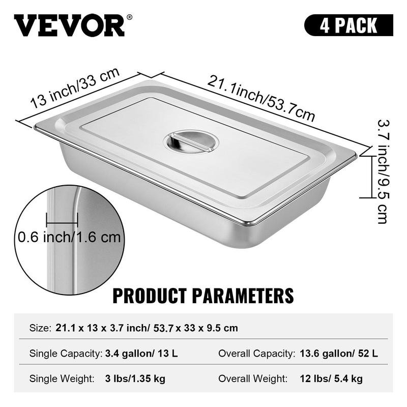 VEVOR 4er-Set Premium Edelstahl-Servierschalen ( Extra Tief | Anti-Verzug) - Image 3